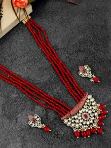 MANSIYAORANGE Gold-Plated Kundan-Studded Long Rani Haar Necklace & Earrings