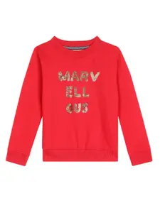 Cantabil Girls Typography Sequinned Fleece Sweatshirt