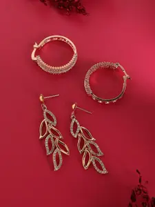 SOHI Set Of 2 Gold-Plated Contemporary Drop & Hoop Earrings