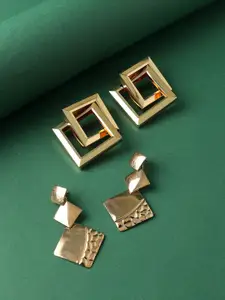 SOHI 2Pcs Gold-Plated Geometric Drop Earrings