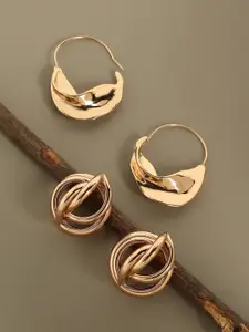 SOHI Set Of 2 Gold-Toned Contemporary Stud & Hoop Earrings