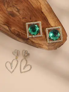 SOHI Set Of 2 Gold-Plated Contemporary Stud & Drop Earrings