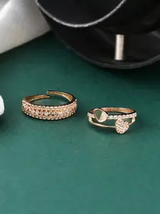 Silvermerc Designs Set Of 2 Gold-Plated AD-Studded Adjustable Ring