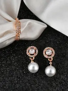 Silvermerc Designs Rose Gold Plated American Diamond Ring With Earrings