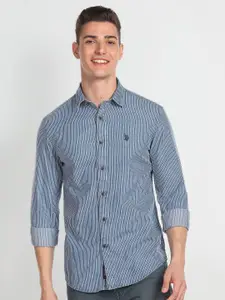 U.S. Polo Assn. Denim Co. Vertical Striped Chambray Weave Pure Cotton Casual Shirt