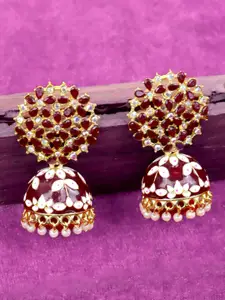 VAGHBHATT Gold-Plated Stone Studded Dome Shaped Jhumkas