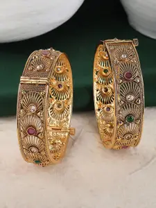 ANIKAS CREATION Set Of 2 Gold-Plated Stone-Studded Bangles