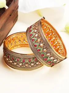 ANIKAS CREATION Set Of 2 Gold-Plated Stone-Studded Bangles