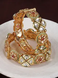 ANIKAS CREATION Set Of 2 Gold-Plated & Kundan Stones Studded Bangles