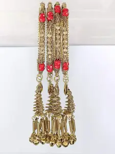 NMII Set Of 4 Zircon & Pearls Studded Latkan Kada Bangles