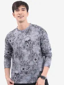 HIGHLANDER Grey Tropical Printed Round Neck T-Shirt
