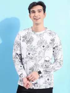 HIGHLANDER White Tropical Printed Round Neck T-Shirt