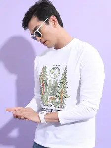HIGHLANDER White Graphic Printed Round Sleeves T-Shirt