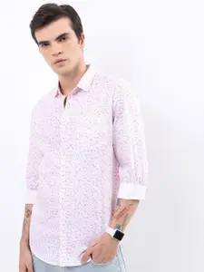 HIGHLANDER White Floral Printed Slim Fit Cotton Casual Shirt