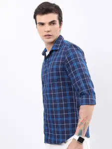 HIGHLANDER Navy Blue Tartan Checks Slim Fit Casual Shirt