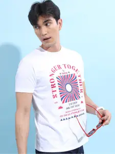 HIGHLANDER White & Red Typography Printed Relaxed Fit T-shirt