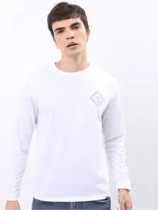 HIGHLANDER White & Blue Graphic Printed Relaxed Fit T-shirt