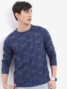 HIGHLANDER Navy Blue Floral Printed Relaxed Fit T-shirt