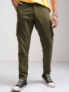HIGHLANDER Men Olive Green Mid-Rise Slim Fit Cargos
