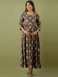 Mialo fashion Floral Printed Fit and Flare Maternity Ethic Dress