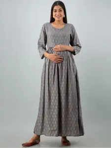 Mialo fashion Ethnic Motifs Printed Fit and Flare Maternity Ethic Dress