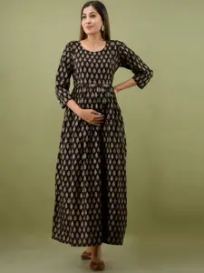 Mialo fashion Ethnic Motifs Printed Fit and Flare Maternity Ethic Dress