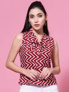 Oomph! Oomph Geometric Print Tie-Up Neck Crepe Top