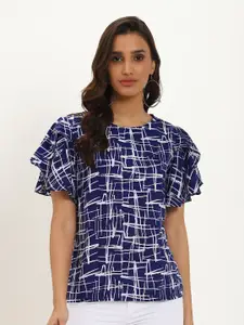 Oomph! Oomph Abstract Print Flutter Sleeve Crepe Top