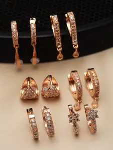 ZENEME Set of 6 Rose Gold-Plated Classic Hoop Earrings