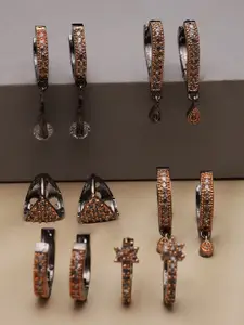 ZENEME Set Of 6 Rose Gold-Plated Classic Hoop Earrings
