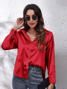 StyleCast Red Spread Collar Casual Shirt