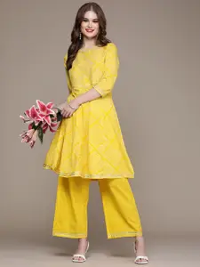 Anouk Women Yellow Printed Regular Gotta Patti Kurta with Skirt