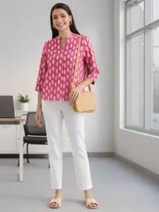 Pink Fort Cotton Dabu Handblock Polka Printed Shirt - Pink