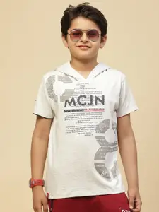 Monte Carlo Boys Hooded Typography Printed Cotton T-shirt