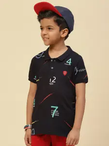 Monte Carlo Boys Typography Printed Polo Collar Pure Cotton T-shirt