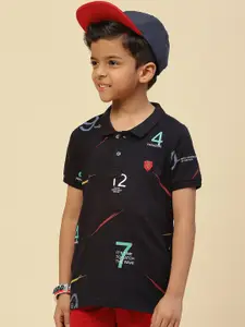Monte Carlo Boys Typography Printed Polo Collar Pure Cotton T-shirt