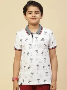 Monte Carlo Boys Conversational Printed Polo Collar Pure Cotton T-Shirt