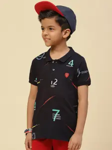 Monte Carlo Boys Typography Printed Polo Collar Pure Cotton T-shirt