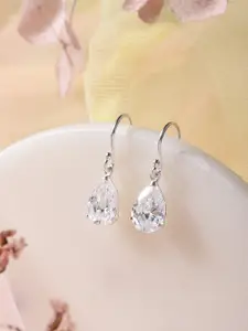 Zavya Teardrop Shaped CZ Studded Sterling Silver Drop Earrings