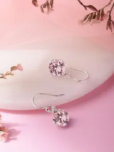 Zavya Rhodium-Plated CZ Studded Sterling Silver Geometric Drop Earrings