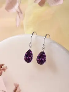 Zavya Rhodium-Plated CZ Studded Sterling Silver Geometric Drop Earrings