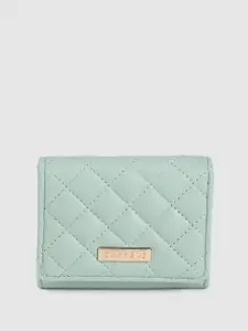 Caprese Women Geometric Textured Three Fold Wallet With Quilted Detail