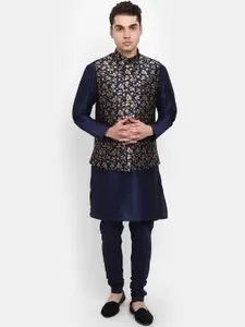 V-Mart Mandarin Collar Pure Cotton Kurta with Pyjamas with Woven Design Nehru Jacket