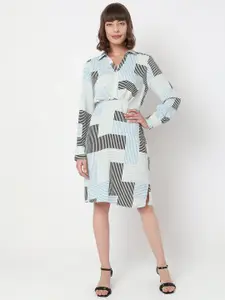 Vero Moda Shirt Collar Striped Printed A-Line Dress