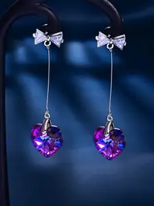 Yellow Chimes Silver-Plated Heart Shaped Drop Earrings