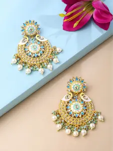 Yellow Chimes Gold-Plated Contemporary Kundan Studded Chandbalis Earrings