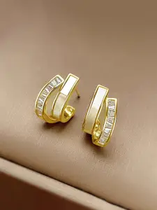 Yellow Chimes Gold-Plated Contemporary Crystal Studded Half Hoop Earrings