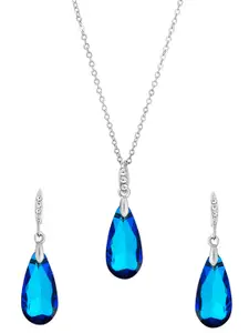 Yellow Chimes Silver-Plated CZ-Studded Oval-Charm Pendant With Earrings Set