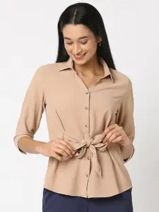 NOT SO PINK Smart Spread Collar Waist Tie Up Casual Shirt