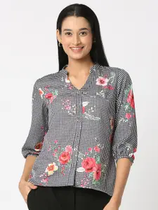 NOT SO PINK Smart Floral Printed Puff Sleeves Casual Shirt